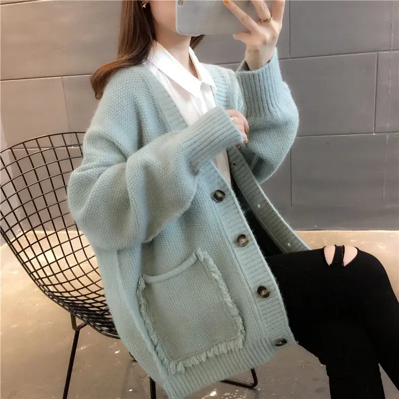 Thickened Lazy Style Knitted Cardigan for Women's Outerwear Trendy and Loose Korean Version Internet Famous Sweater Jacket