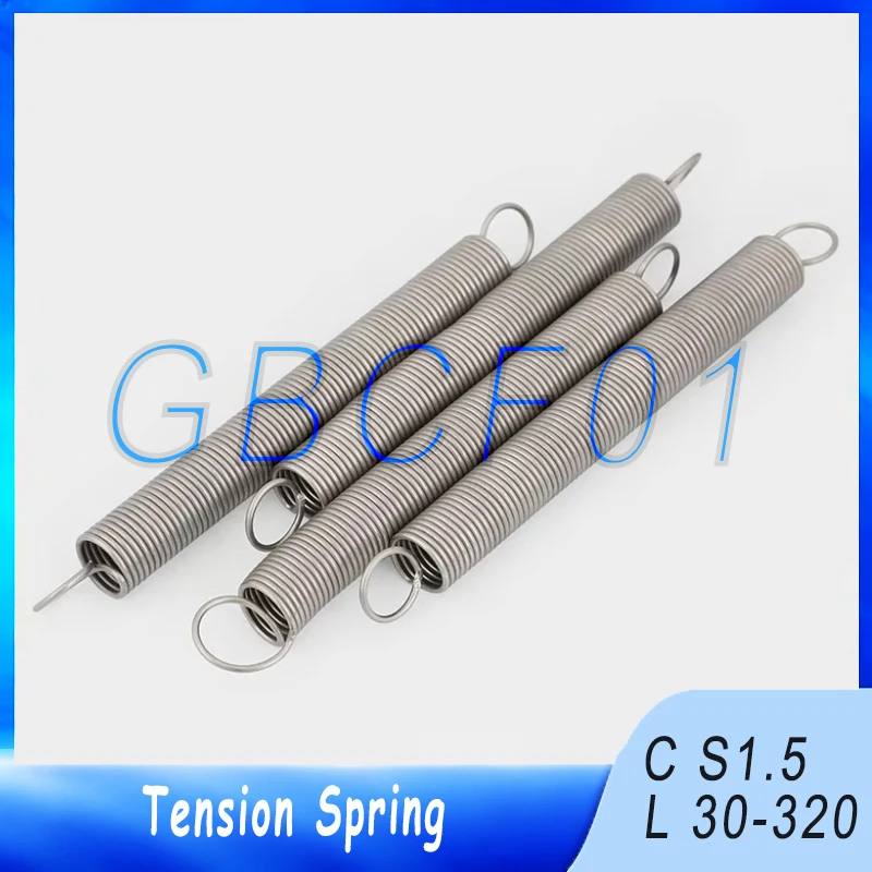 304 Stainless Steel Tension Spring 1.5mm Wire Dia 10/12/15/16/18mm OD Extension Spring Closed Loop Length 10mm-325mm