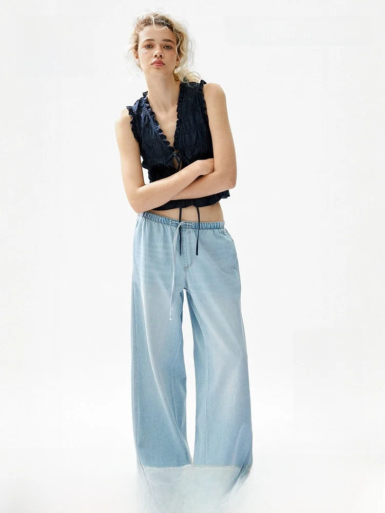 

H&M Women's Drawstring Denim Bresail Trousers Summer 2026 Standard Fit Natural Waist Cotton Lenzing Eco-Friendly