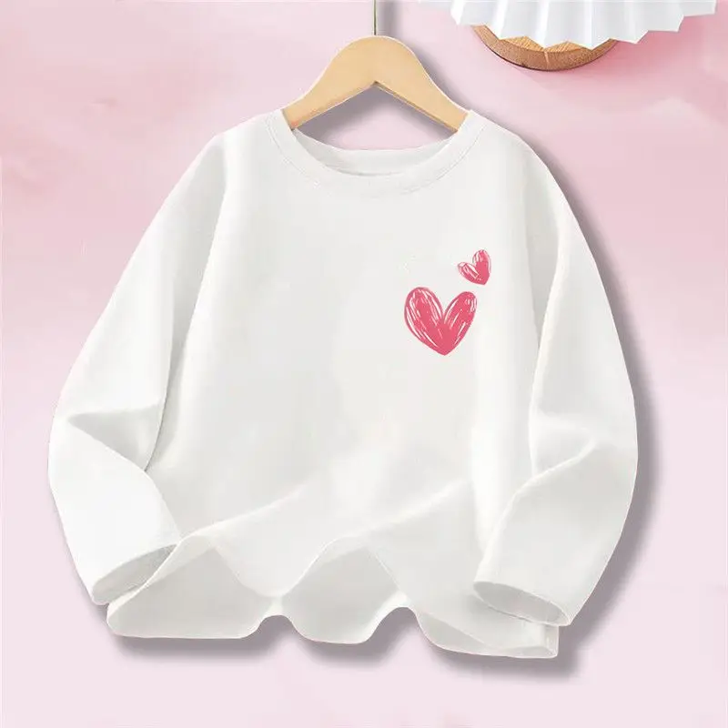 Kleines Mädchen Frühling Herbst T-Shirts Mädchen Süßes Herz Langarm T-Shirts für Kinder Baumwolle Alltagskleidung