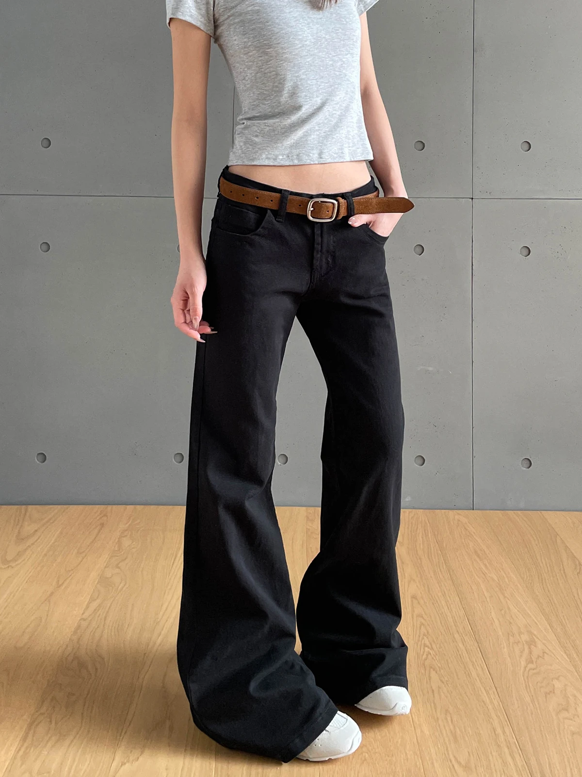 

Aket American High Street Cleanfit Micro Flared Bla Jeans Женские утягивающие брюки с высокой талией Повседневные джинсы с низкой талией