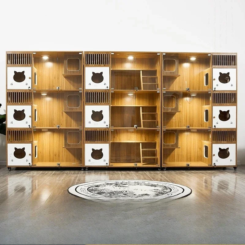 NEW Cat Cage Villa Solid Wood Pet Breeding Foster Cat Shop Display Cabinet Cat House