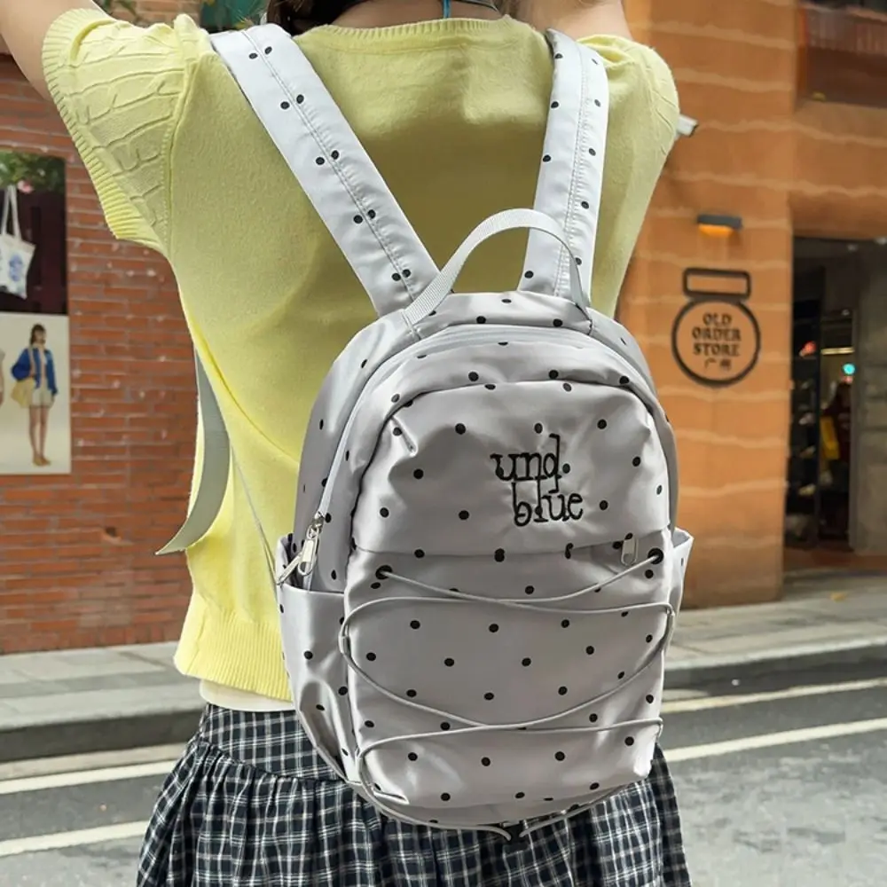 Sweet Polka Dot Backpack Millennial Style Minimalist Nylon Drawstring Rucksack Durable Lightweight Student School Bag