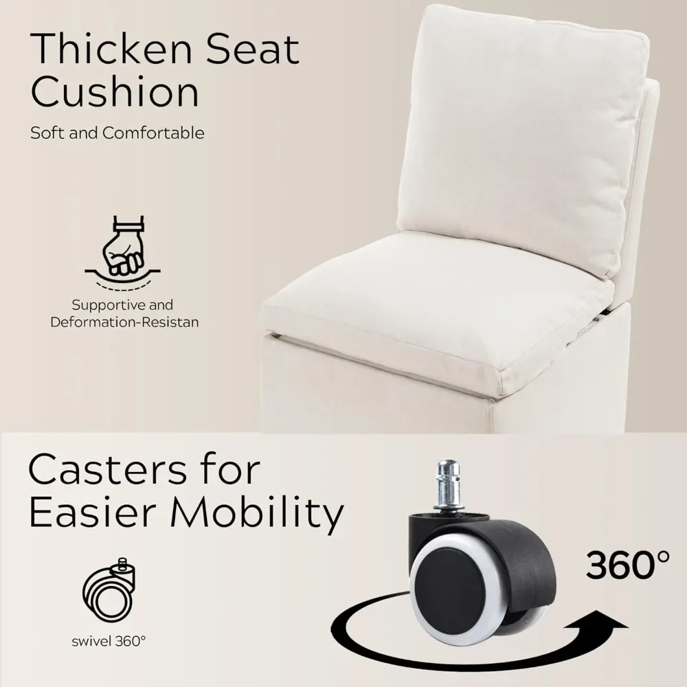 

Upholstered Rolling Dining Chair, Modern Armless Dining Room Chairs with Storage Linen Fabric Accent Chair with Casters