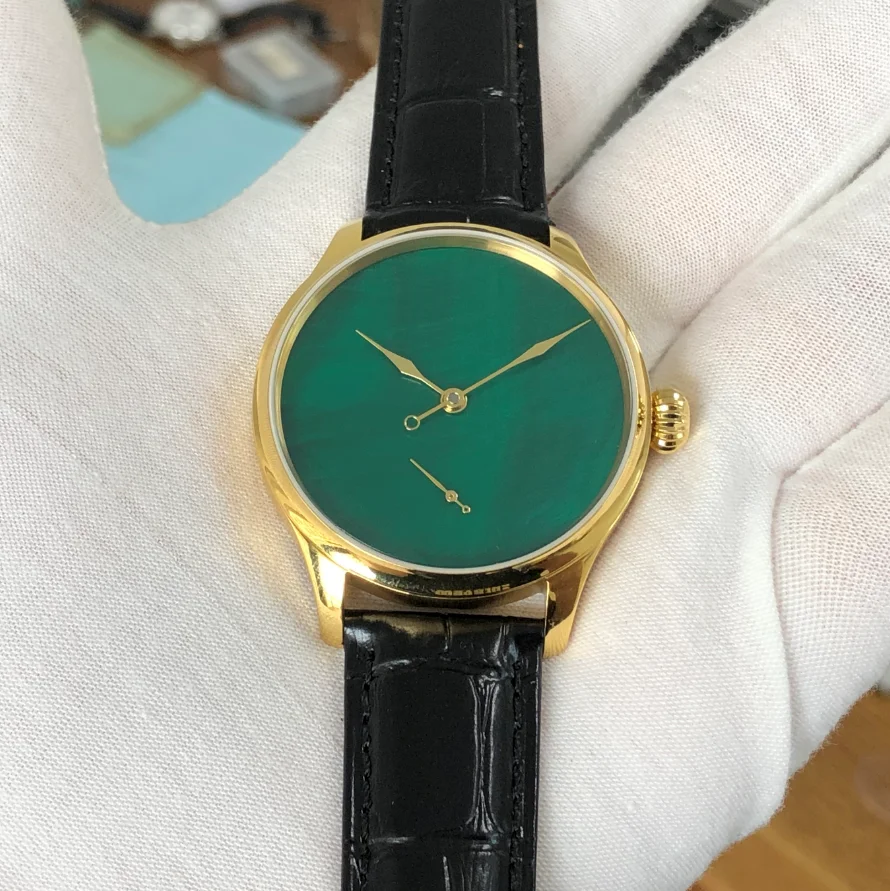 41mm GEERVO No Logo 6498 Watch Green Conch Dial Golden Case Tianjin ST3621 Mechanical Hand Wind Movement Man's Pilot Watches
