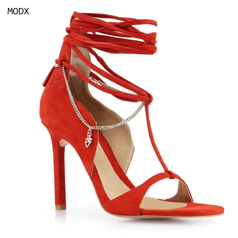 

Summer new pointed open-toe rivet rhinestone Chain Fashion Sandals metal sto-heeled banquet dress large size women's sandals