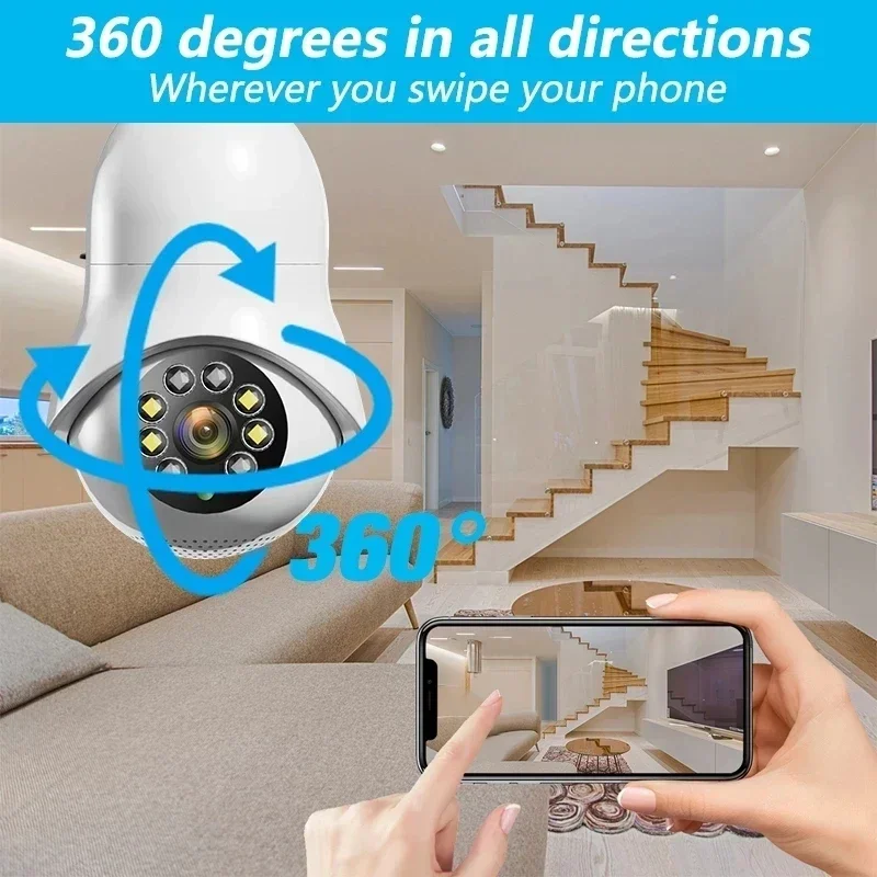 390EYS Wifi Bulb Video Camera 5MP Full Color Night Vision E27 IP Camera Two Way Audio Auto Tracking Smart Home Security Camera
