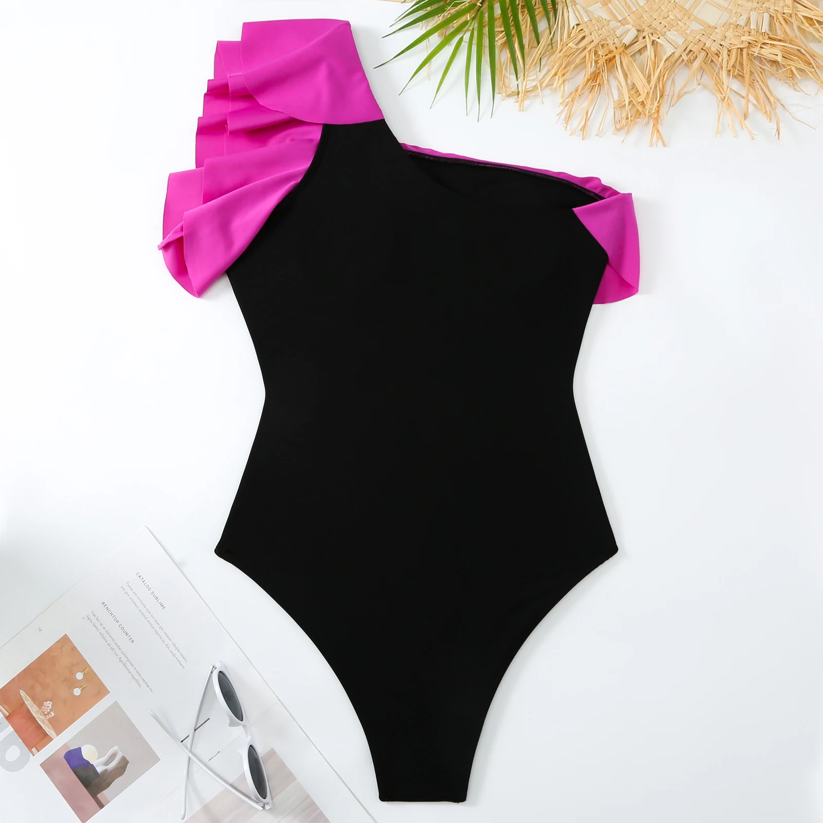 MUOLUX 2024 New Sexy One-Shoulder Bikini Set Women's Swimwear Vintage Green Print Brazilian Biquini Skirt Bath Suit Dress