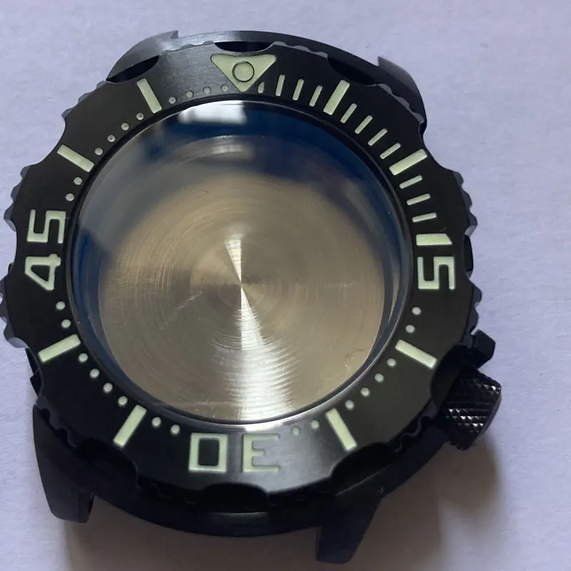 Watch Parts Solid 45.5mm Black PVD Coated Stainless Monster Dive Watch Case Sapphire Glass Suitable For NH35/36 Movement 20Bar