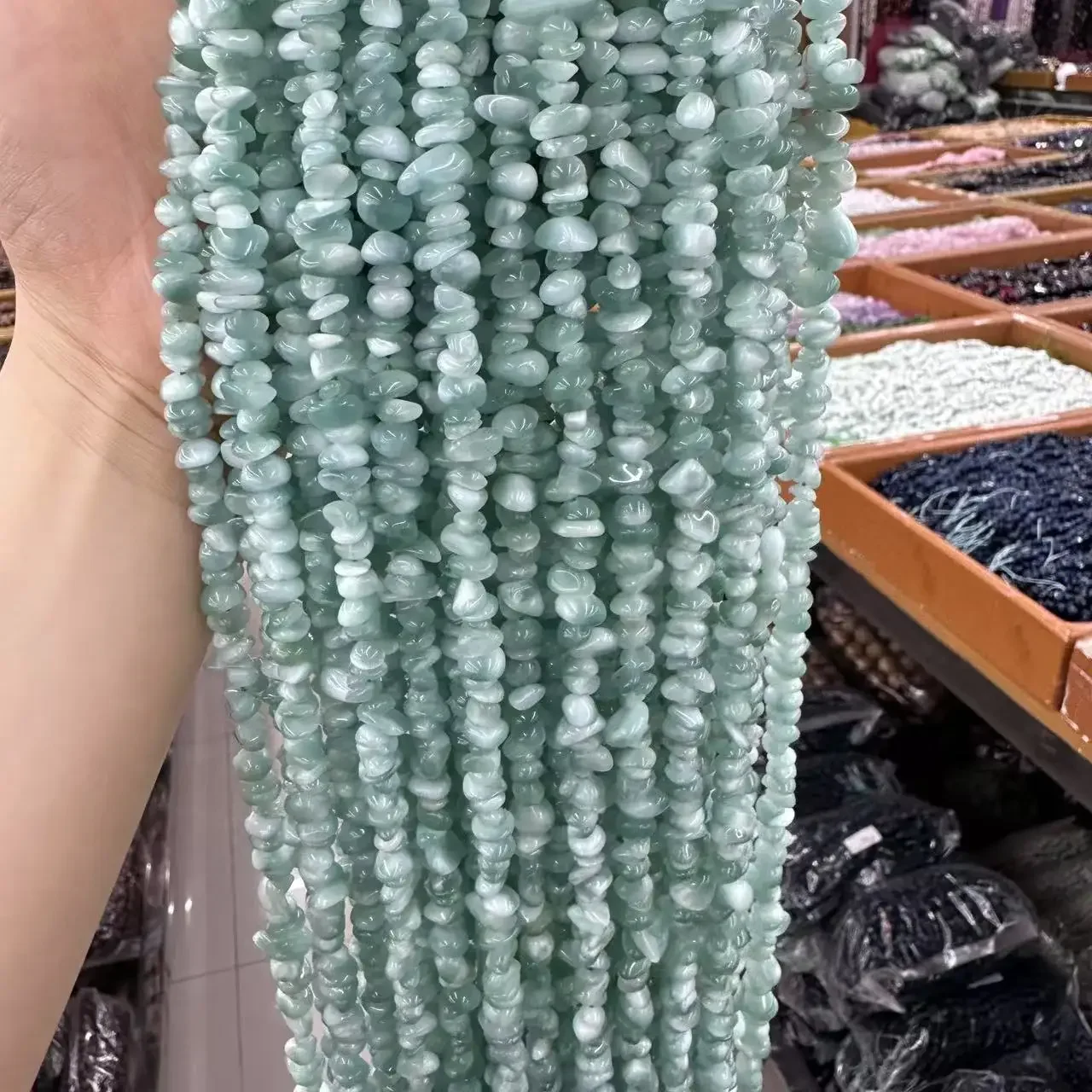 

AAA Wholesale Natural Green Peacock Angelite Energy Quartz Irregular Loose Bead For Making Jewelry DIY Necklace Bracelet 38cm