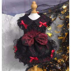 Retro Gothic Black Red Pet Dog Clothes Fashion Halloween Puppy Dog Clothing Handmade Luxury Dresses&Suits For Small Medium Dog