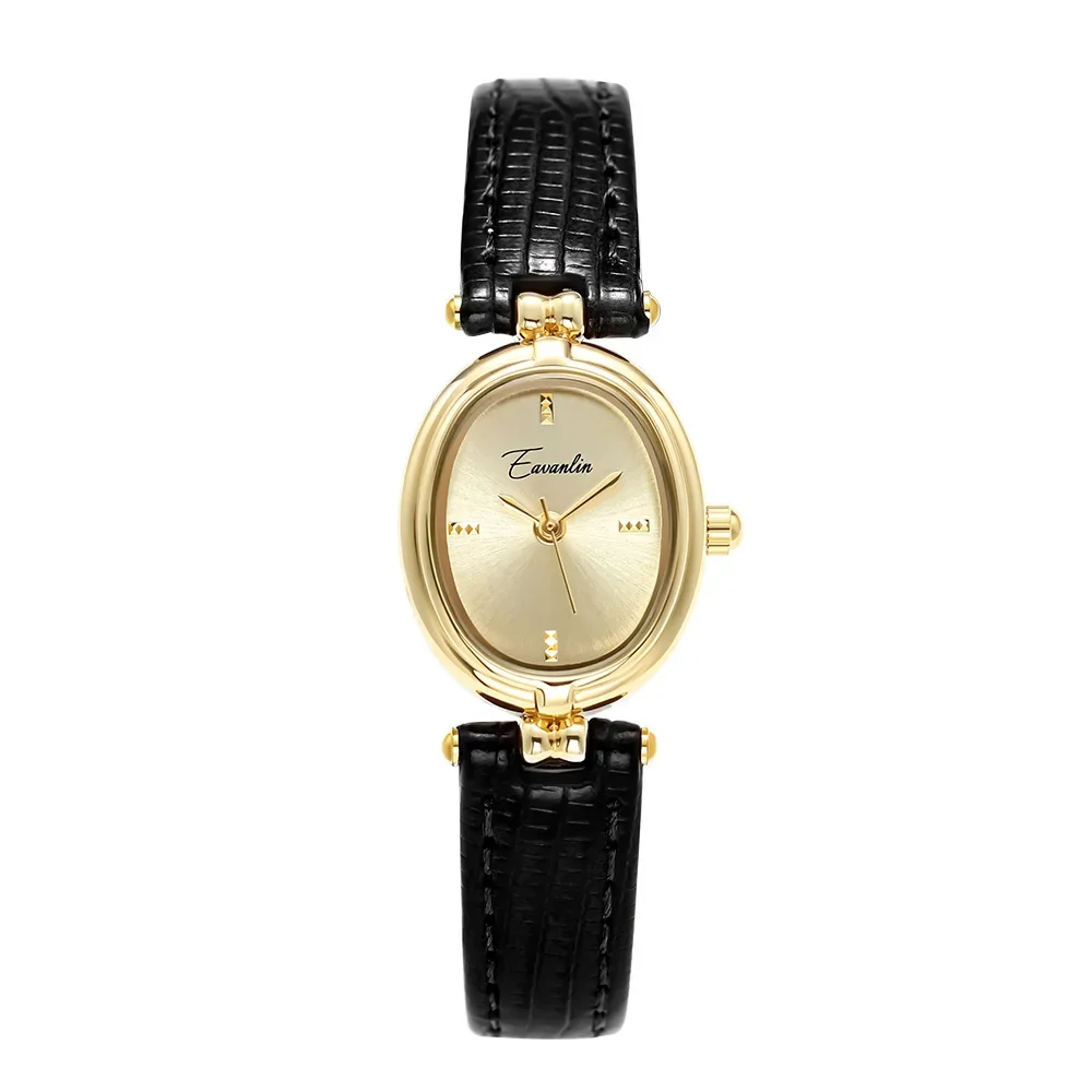 Women Quartz Watch Luxury Oval Shaped Fashion Roman Numerals Numbers Dial Female Vintage Gold Black Watches Ladies Wristwatch