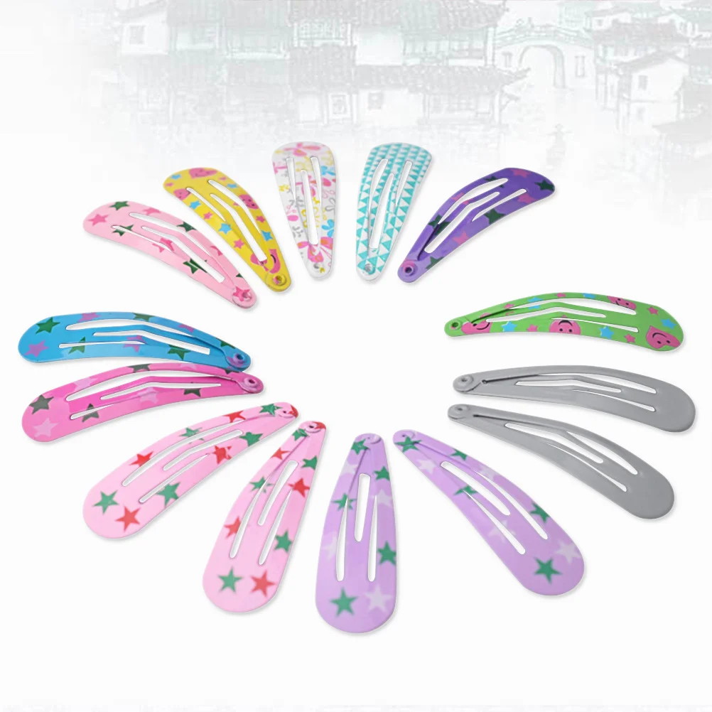 

40 pcs 'S Water Drop Clips 5Cm Snap Barrettes Assorted Patterns Stars Hearts Flowers Hair Accessories Snap Clips