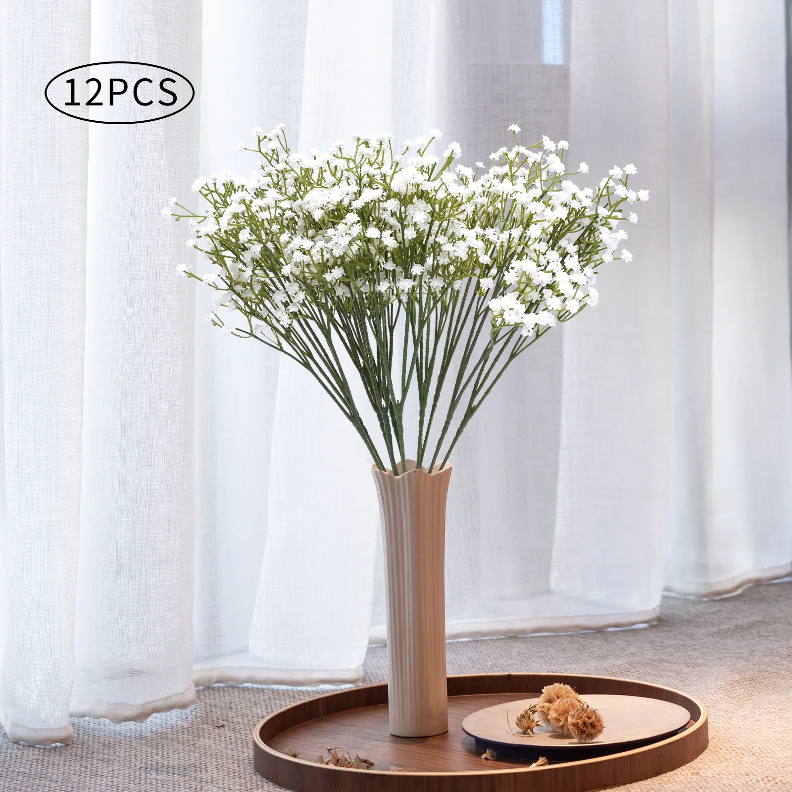 

12PCS Long Stem Artificial Baby Breath Flowers Fake Real Touch Gypsophila for Hotel Home Office Kitchen Bathroom Garden Wedding