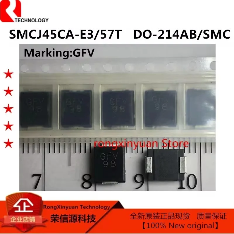 20Pcs SMCJ45CA-E3/57T  GFV  SMCJ45CA-E3  SMCJ45CA S MCJ45A SMCJ45 Bi-Directional TVS Diode,1500W,45V 2-Pin DO-214AB New original