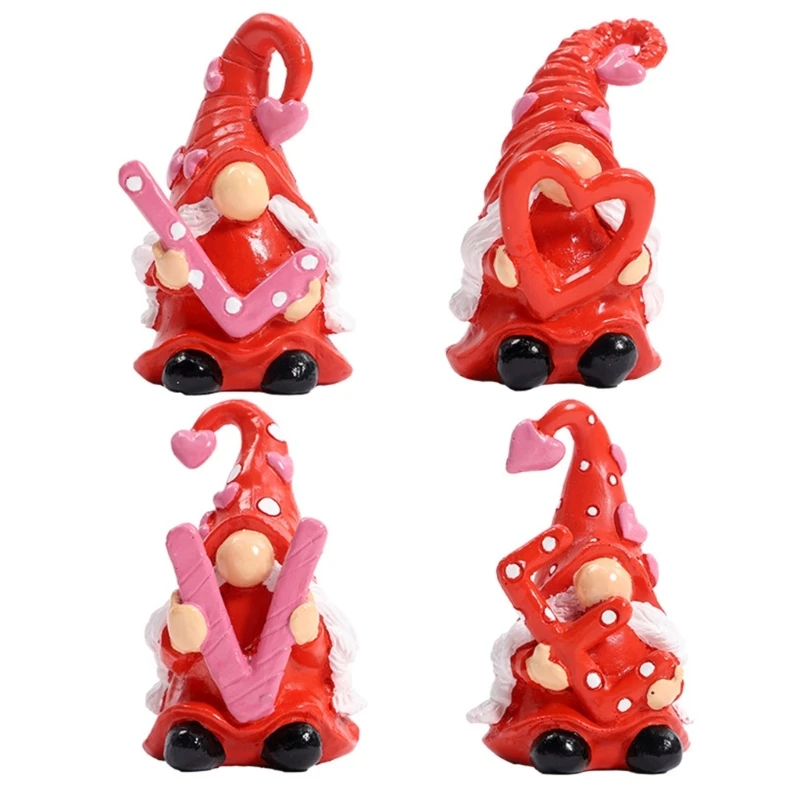 

4pcs Resins Love Themed Swedish Gnomes Elf Miniatures Figurines Valentines Day Decorative Ornaments for Couples Gift Dropship