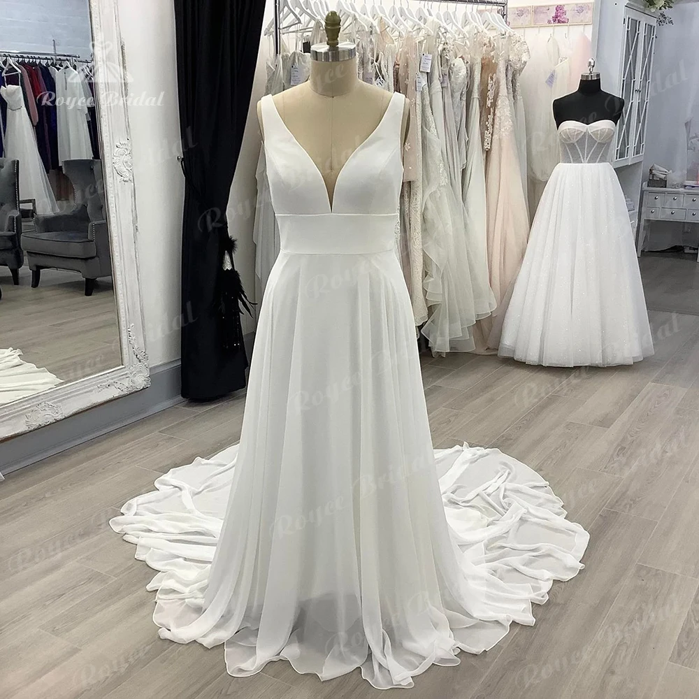 

Simple Boho Wedding Dresses Chiffon Sleeveless Open Back Wedding Gown Vestidos de Noivas Sexy Beach Bridal Bride Gowns