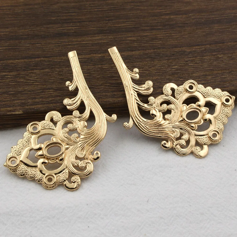 

2pair 60x51mm Quality Brass Casted Branch Flower Pendant Stamping Decoration for DIY Chinese Hairwear Hanfu Clothing Accessories