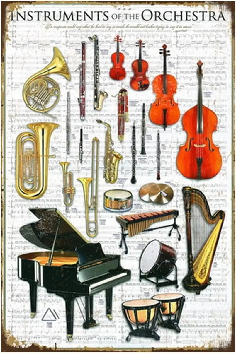 Korrazi Music-Piano Metal-Sign Wall-Art Décor-Poster, Orchestra Instruments, for Studio Practice Space Home Office Living R sign