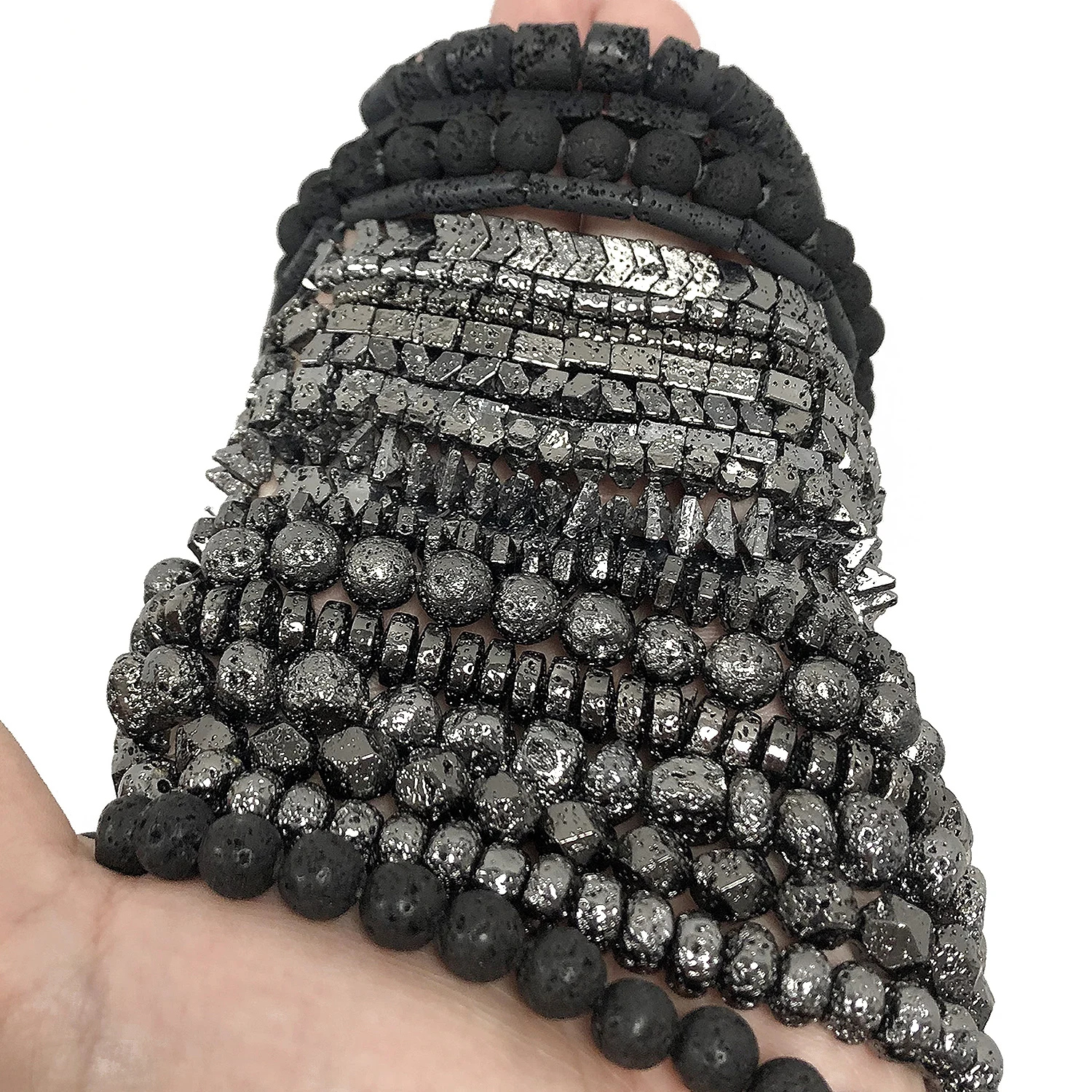 42 أنواع الأسود البركاني الحمم البركانية حبة الحجر الطبيعي الهيماتيت مكعب الجولة فضفاض الخرز لصنع المجوهرات سوار ذاتي الصنع إكسسوارات 15'' #3