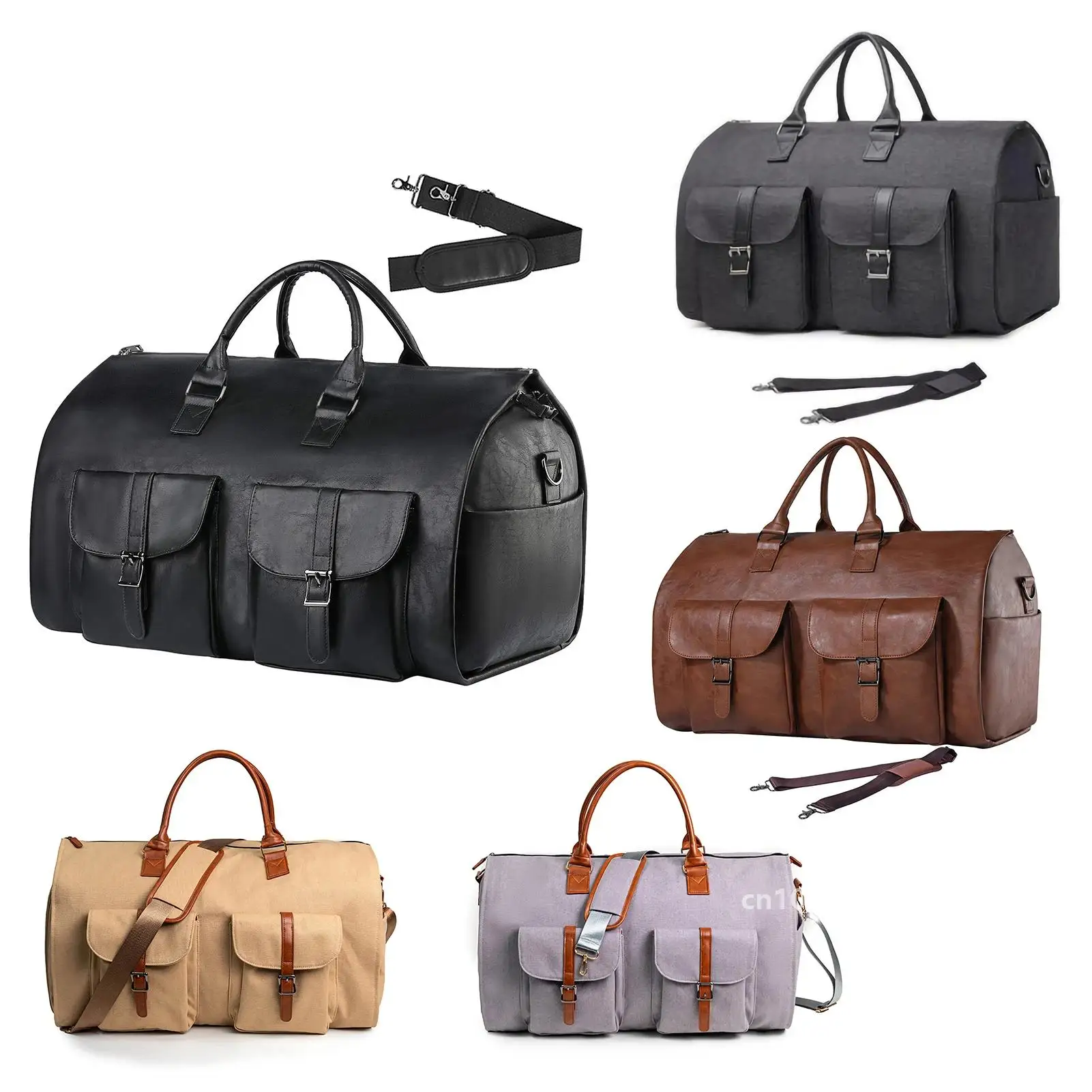 Leather Foldable Duffle Bag Suit Travel Bag Waterproof Large Capacity Bag Portable Flight Bag with Shoulder Strap for Men Women