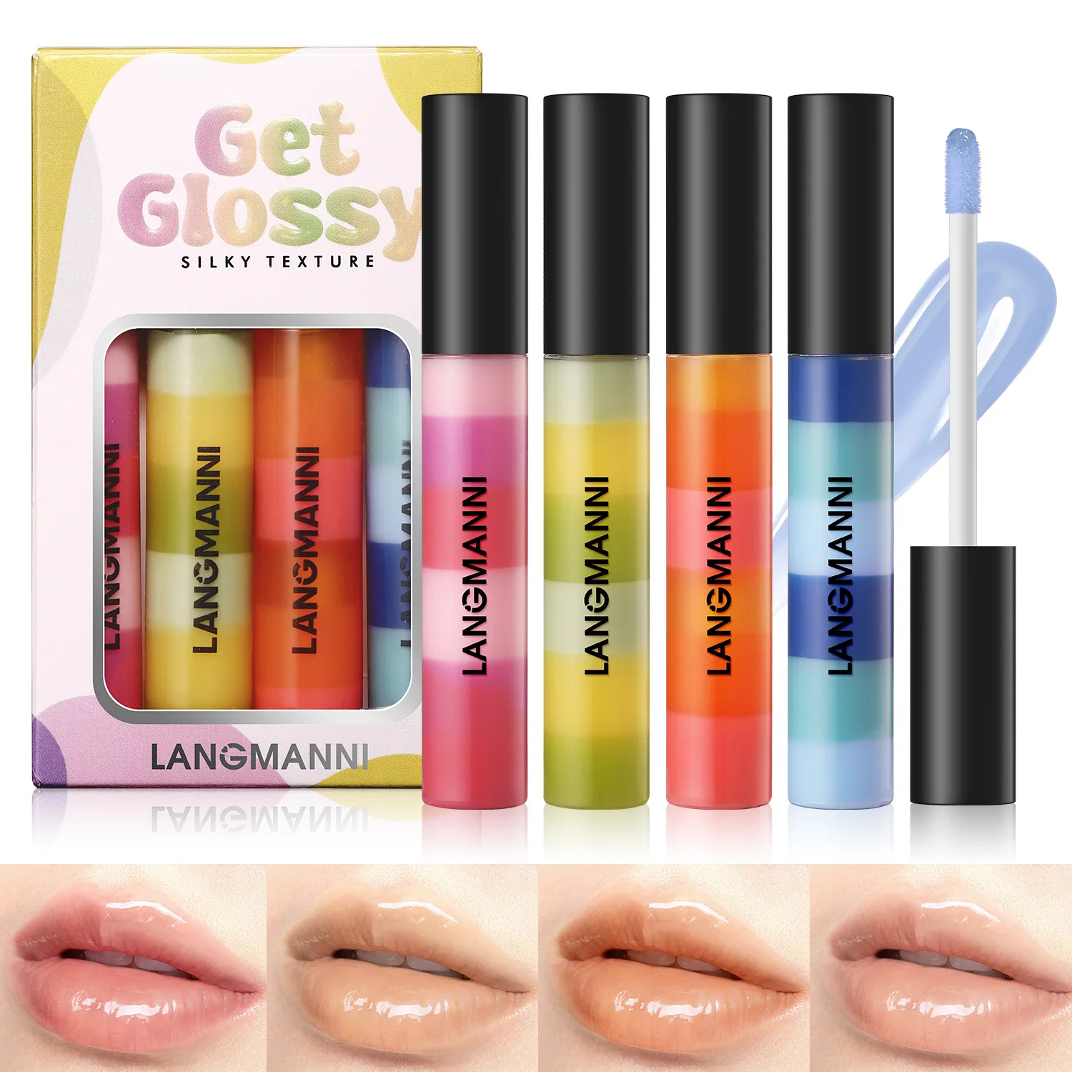 

4Pcs/Lot Layered Lip Oil Waterproof Hydrating Shine Glossy Lip Gloss Plumper Moisturizing Liquid Lipstick Makeup