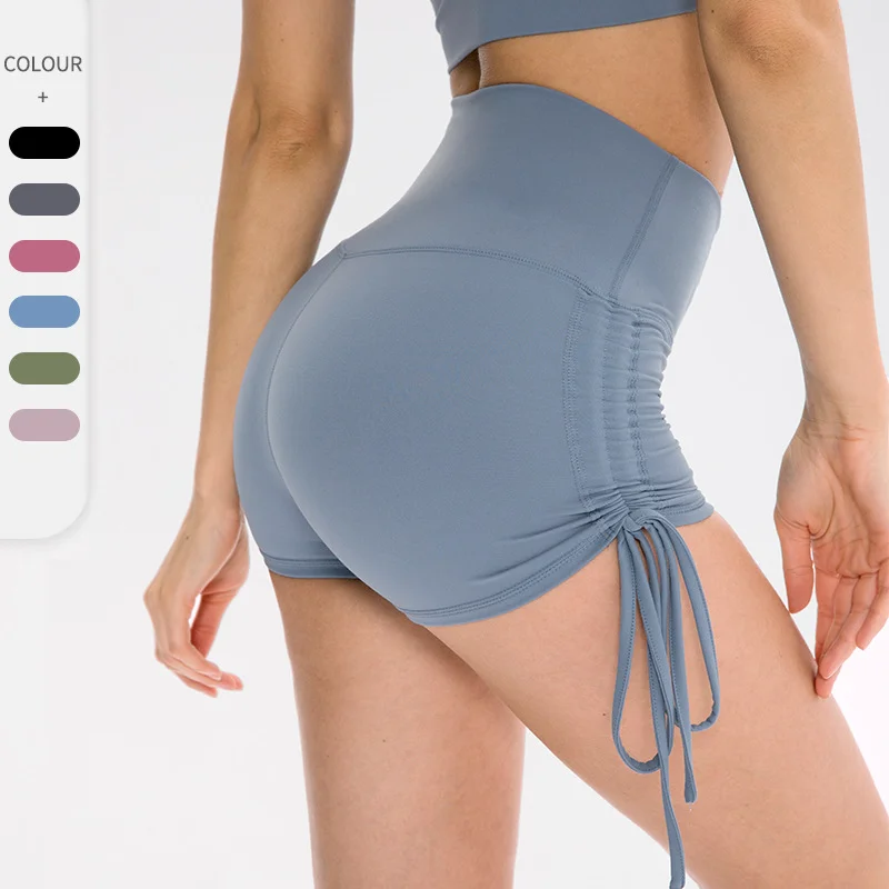 

Women's Tight Yoga Shorts， Woman Drawstring High Waist Sexy Shorts，Moisture Wicking, Female Gym Nude Feeling Leggings,Pilates