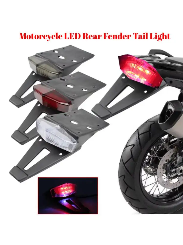 AliExpress NONE Motorcycle LED Tail Light Rear Fender Stop Brake Lights License Plate Light Bracket Holder Universal 12V For Scooter Street Bike