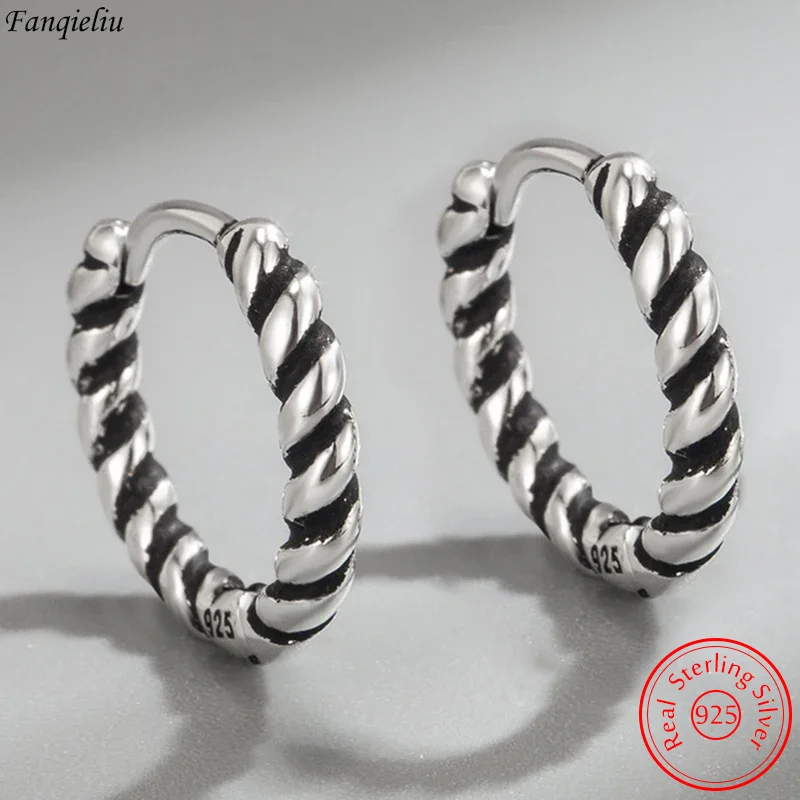 

Fanqieliu Real 925 Sterling Silver High Quality Jewelry New Threaded Rope Circle Hoop Earrings For Women FQL23637