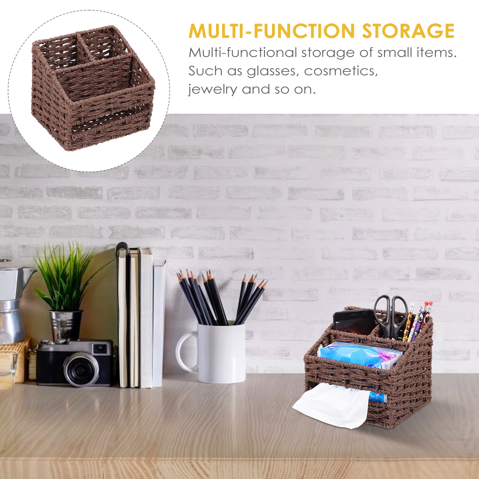 

Straw Storage Box Seagrass Tissue Holder Remote-control Sundries Container Silverware Office