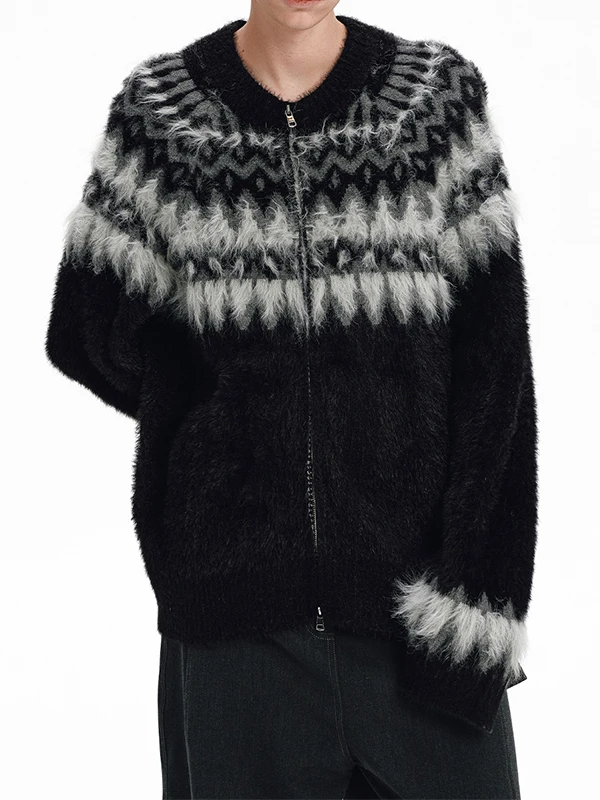 

Fall Winter Fair Isle Vintage Knit Long Sve Sweater Jaet Color Blo Aosphere Sense Open Cardigan Design Men's Faion