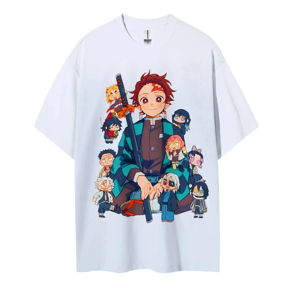 Ghost Slayer Blade Tanjiro Kamado Unisex Pure Cotton T-shirt 2026 Summer Anime Print Loose American Casual Parent-child Top