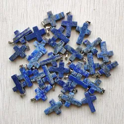 Fashion Good Quality Natural Lapis Lazuli cross pendants Charms for jewelry making Necklaces free shipping wholesale 30pcs/lot