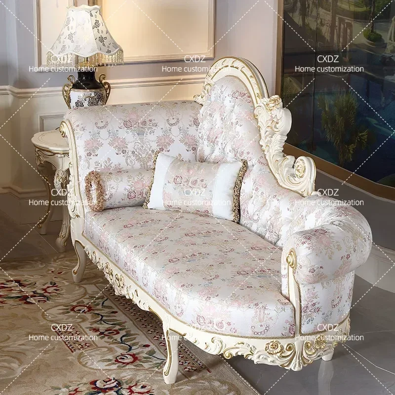 French Classic Gold Foil Solid Wood Engraving Chair Lazy Pull Buckle Recliner P2