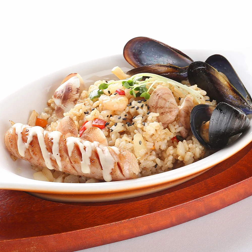 (كونسر) طعام الإبهام أرز مقلي للمأكولات البحرية 300 جرام × 5 قطع. شحم ومجموعة متنوعة من المأكولات البحرية لوضع حلاوة وطعام عالي، أرز مقلي جيد.