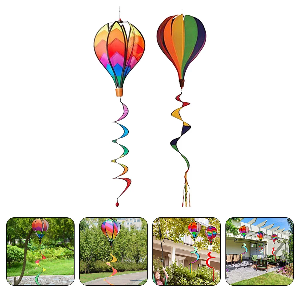 2pcs Hot Air Balloon Pendants Rotation Wind Spinners Garden Lawn Yard Ornament