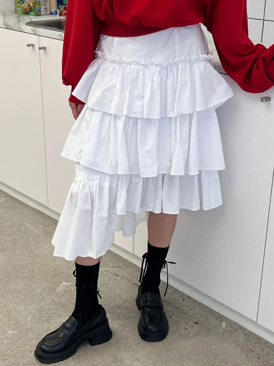 

Chic Early Spring Sweet Tasteful High Waist White Layered Asymmetrical Cake f Skirt Long Women's Dr Ele Faion