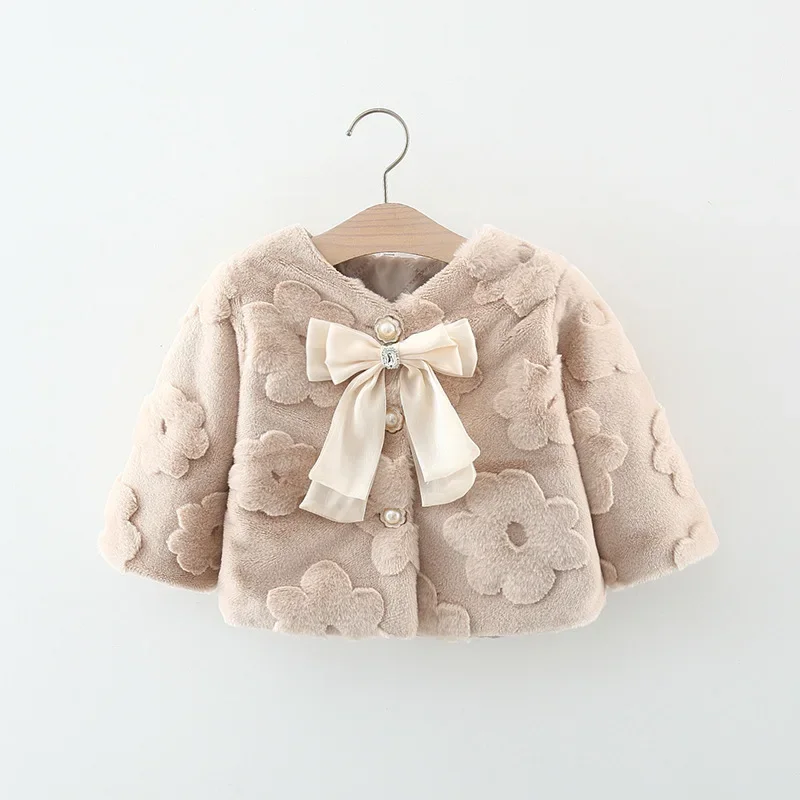 

2023 New Baby Girls Winter Coats Big Bow Fake Fur Warm Fashion Kids Birthday Princess Coat Jackets Children Clothes Overcoats