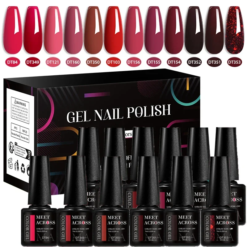 12 Pz/set 7ml Set di Smalto Gel Con Scatola Estate Colorato di Lunga Durata Semi Permanente Soak Off Kit Gel UV per Unghie Manicure