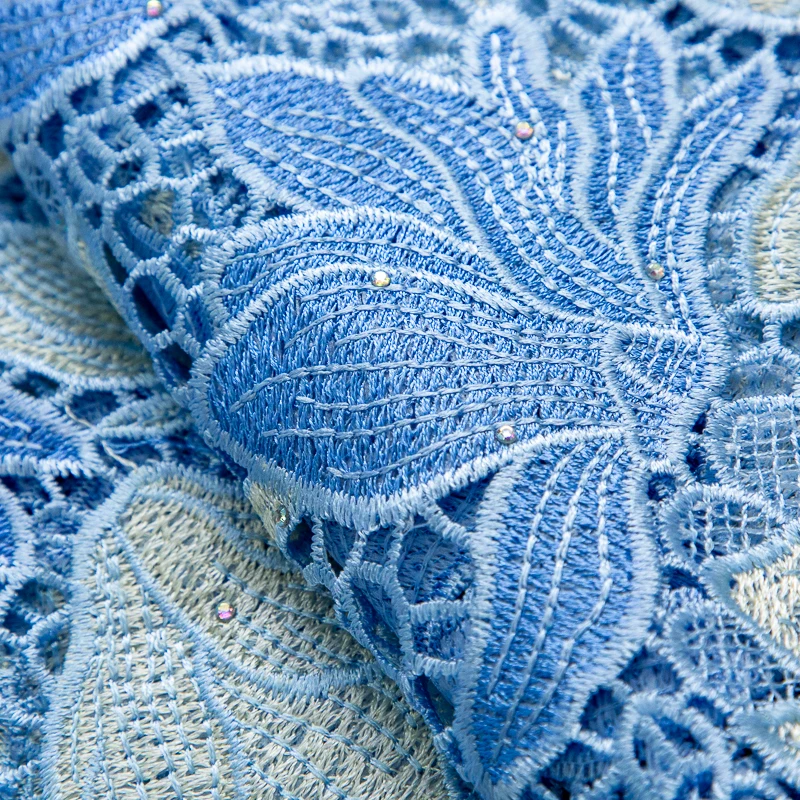 Blue Cord Guipure Lace Fabric 2024 High Quality 5 Yards Water Soluble African Lace Fabric Nigerian Party Dress for Women A3844