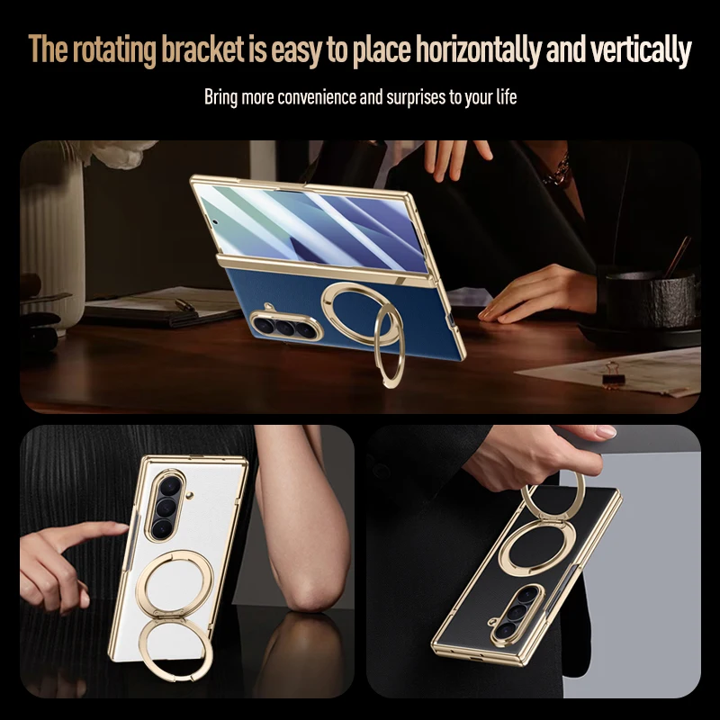 Funda für Samsung Galaxy Z Fold 7, Hülle Leder 360° °   Schwenkbare Halterung, magnetische Anti-Drop-Fingerabdruck-Telefonabdeckung aus gehärtetem Glas