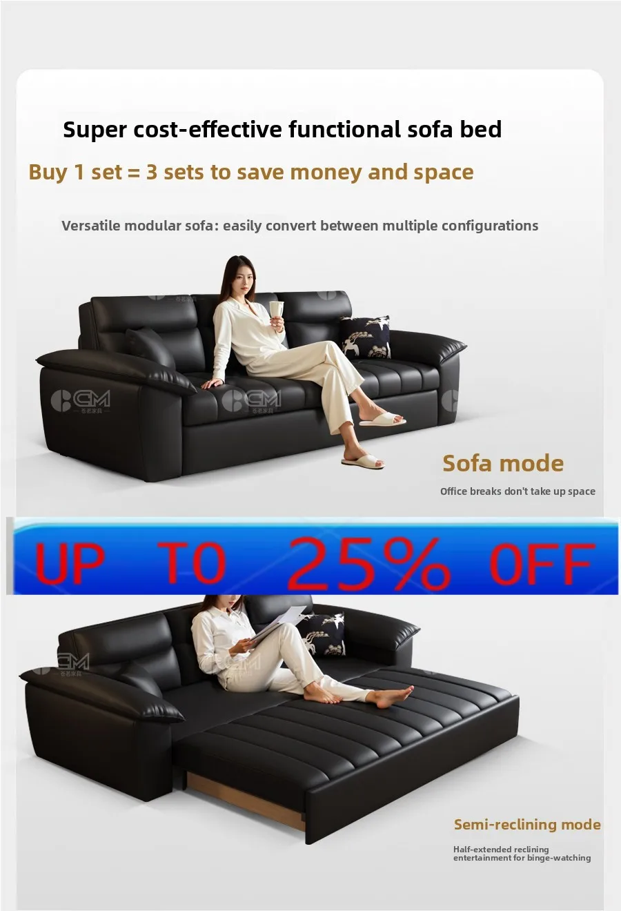 

CX sofa bed folding integrated dual-purpose small apartment living room multi-functional storage leather sofa