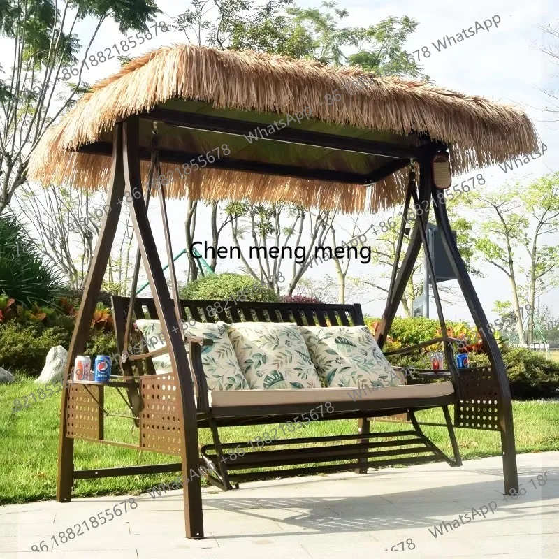Popular Outdoor Leisure Patio Swing Simulated Thatch Metal Frame for Courtyard Backyard or Garden Garden Furniture Customized