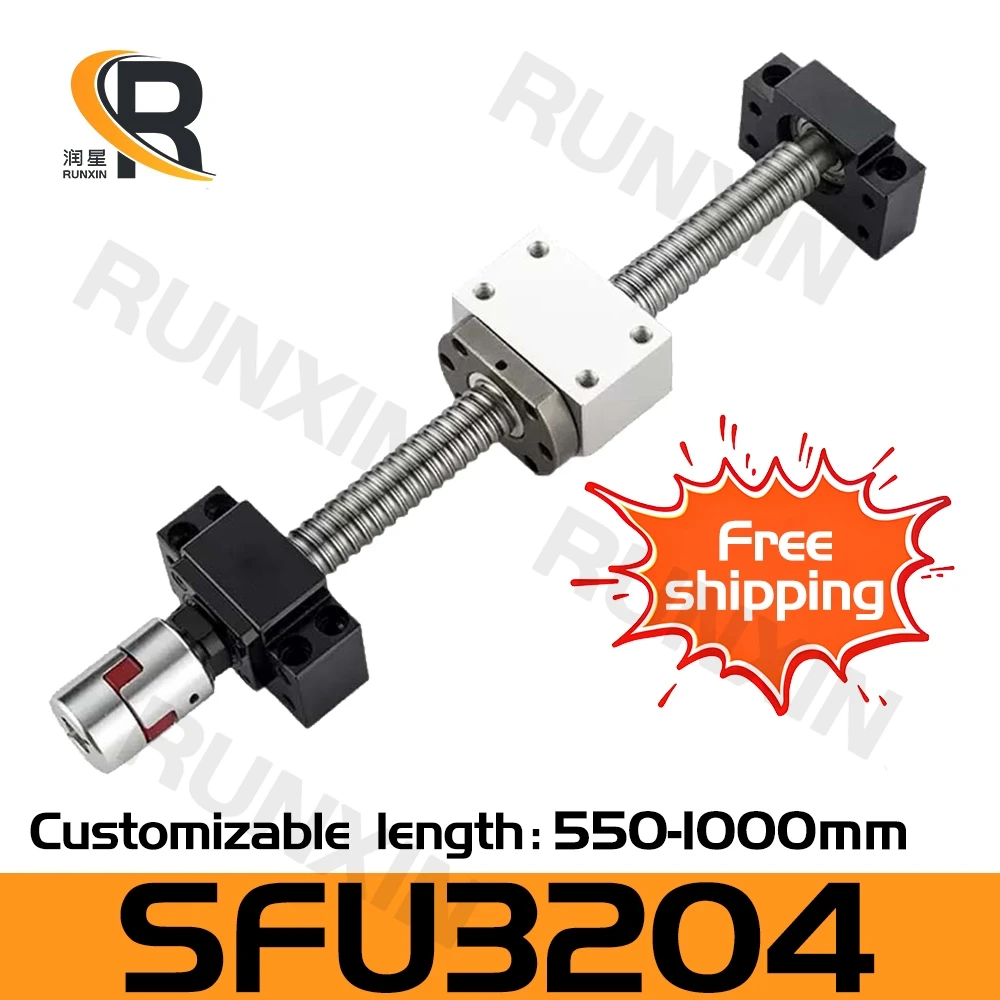 

RXTNC C7 Ball screw set SFU3204 L550-1000mm single nut +BK25 BF25 support seat +DSG32H + coupling for CNC engraving machine