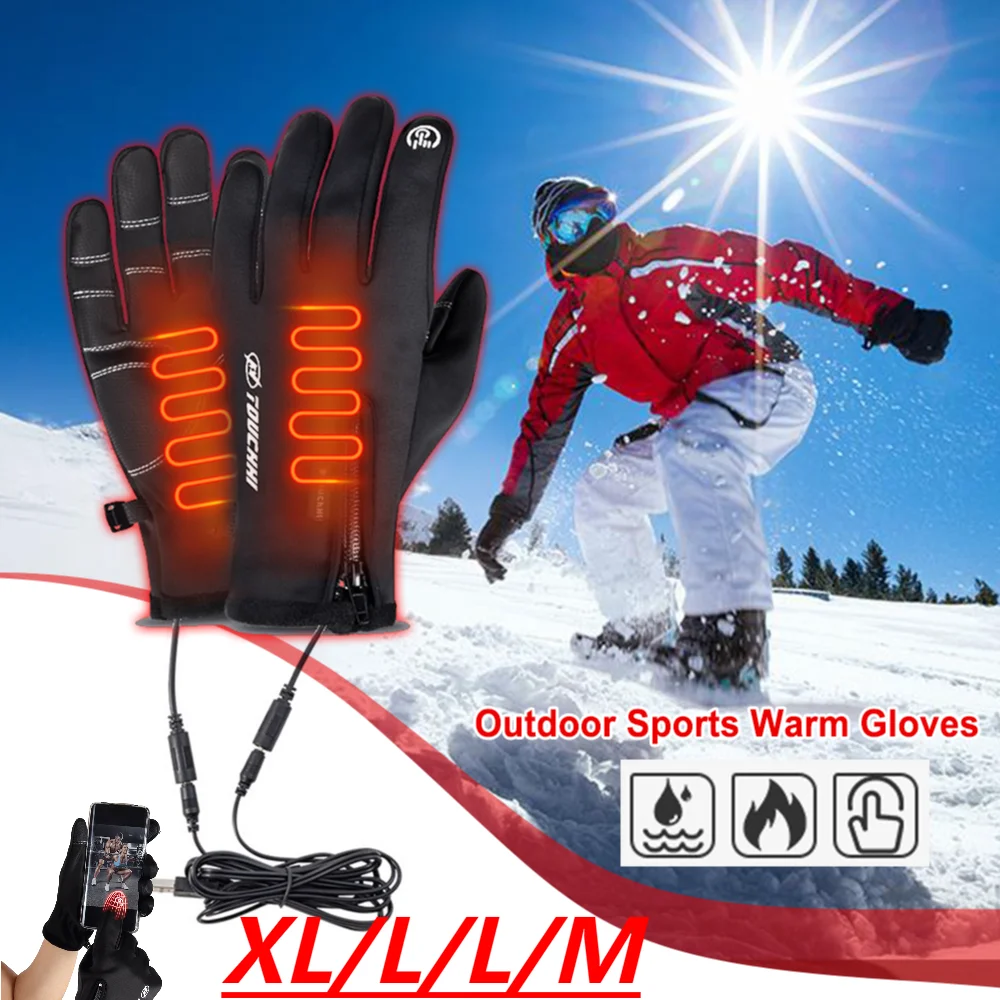 

Зимние теплые перчатки с электрическим подогревом, USB перчатки с сенсорным экраном, ветрозащитные перчатки с подогревом для езды на велосипеде, бега, вождения, пешего туризма, прогулок