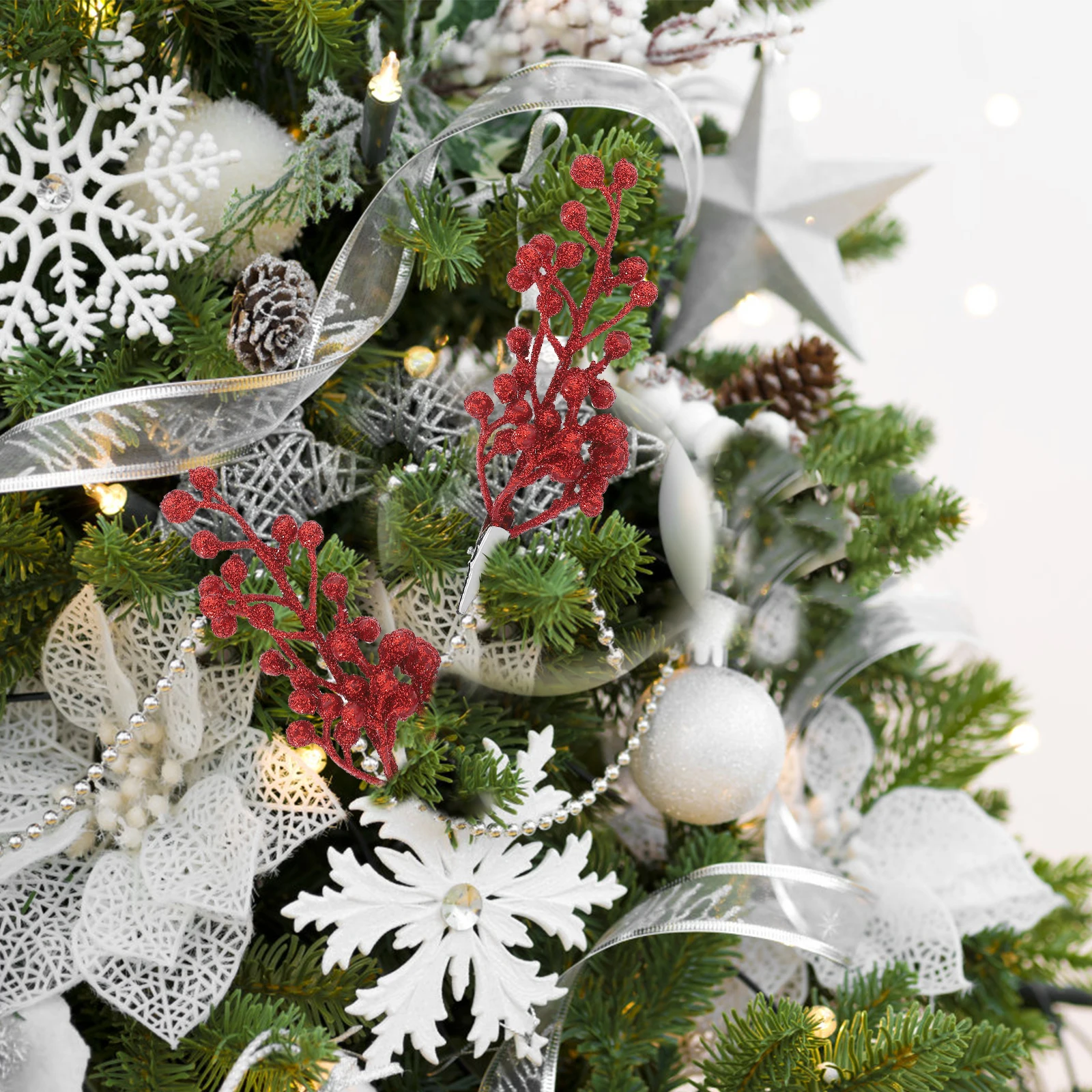 

Christmas Simulation Berry Branch Tree Decoration Clip Artificial Glitter Stem Ornaments Xmas