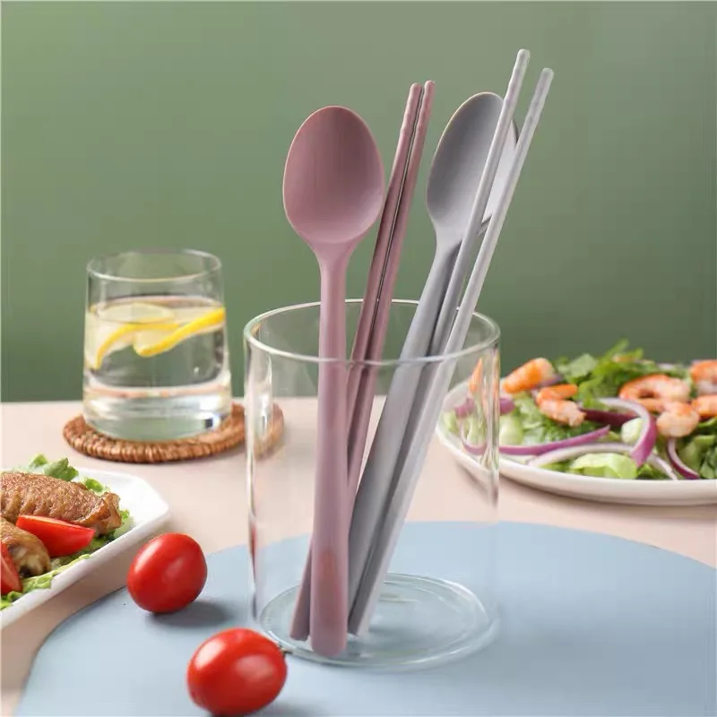 Silicone Chopsticks and Spoon Set, Kitchen Spoon and Chopsticks Two-Piece Set, Non-Slip, High Aesthetic Value, Colorful, Household Portable Tableware, 2Pcs