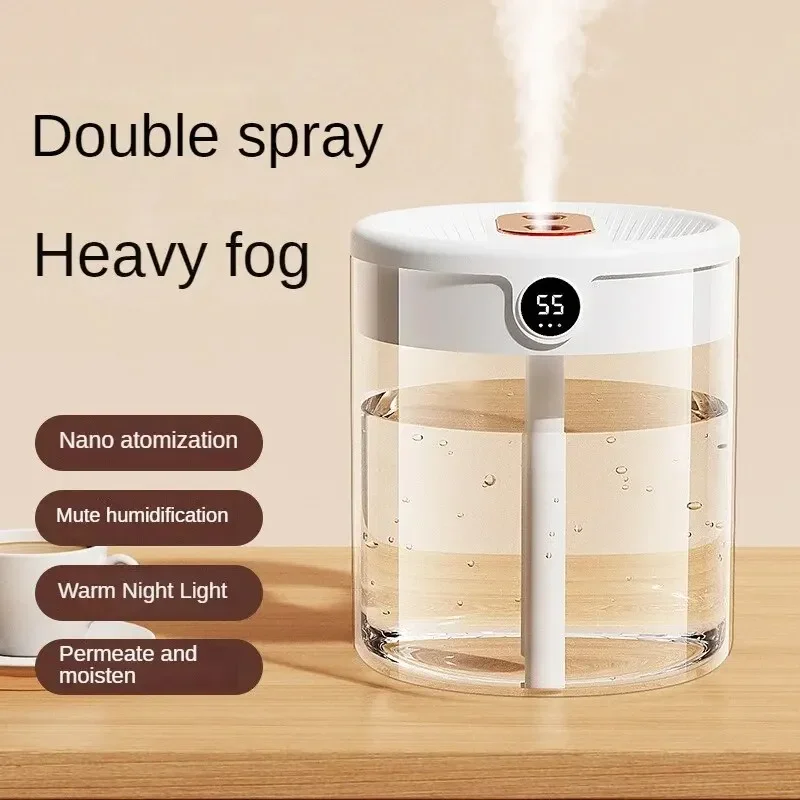 Dual Spray Humidifier USB Large Capacity Home 2L Quiet Bedroom LED Digital Display Night Light Office Desktop Mini Diffuser