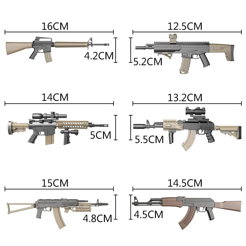 1/6 98K  AK47 M4 M416 AKM AK74 Color Version Assemble Gun For 12