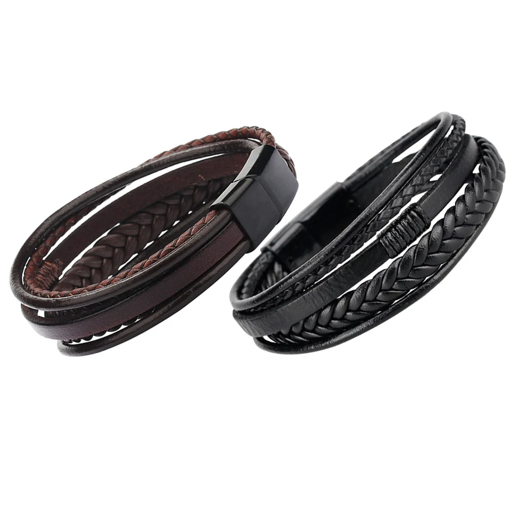 

2pcs Pu Braided Men Bracelet Ethnic Style Hand Jewelry Wrist Chain For Male Bangle Wristband Party Beach Dating